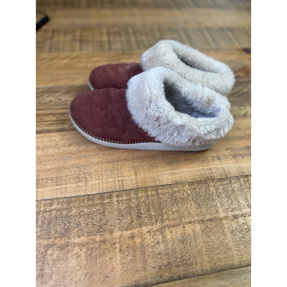 Olukai Ku'una Suede Shearling Slippers  Burgundy Women Shoes size‎ 9